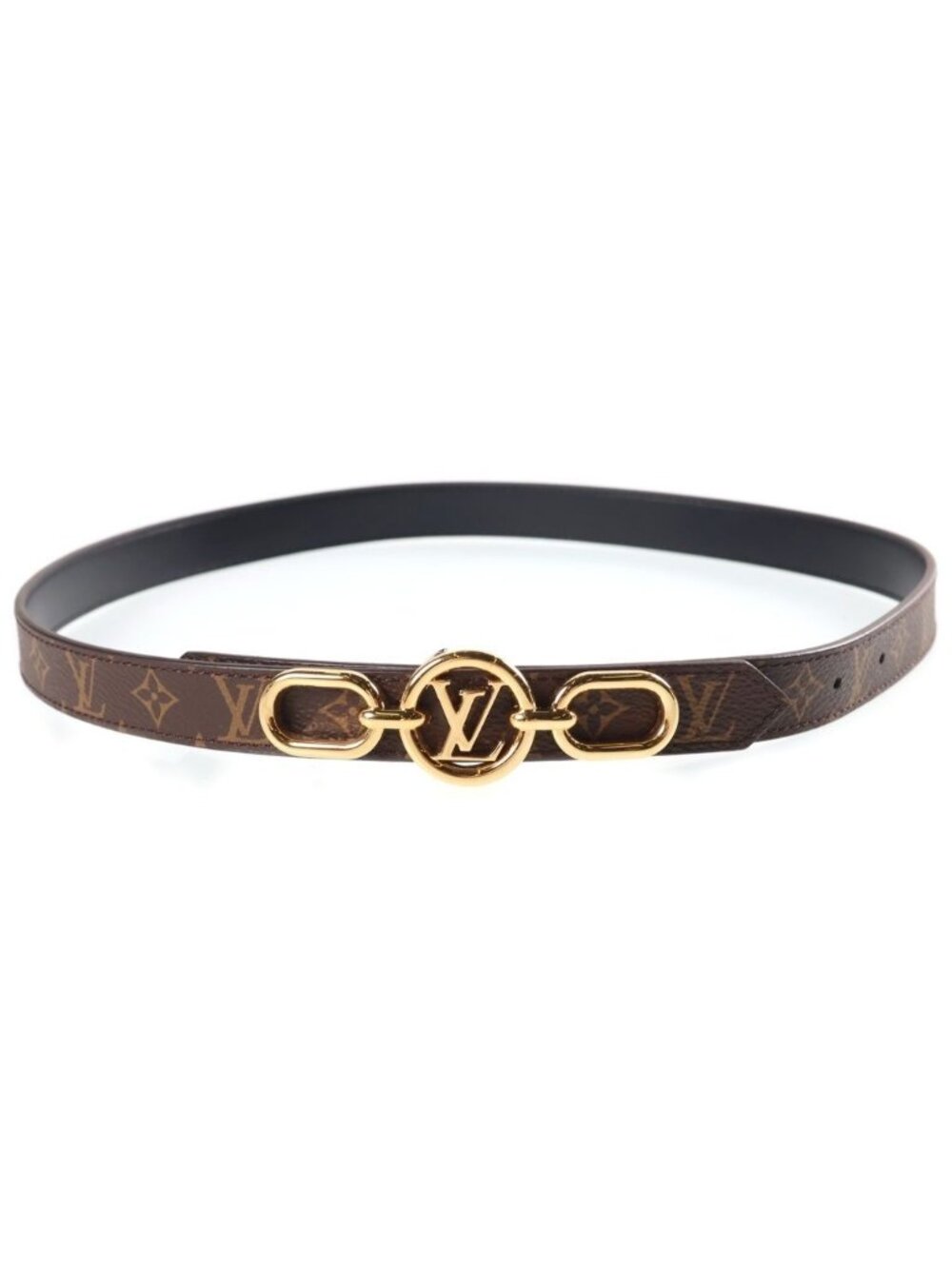 Louis Vuitton Belt LV Circle Prime 20 Reversible Leather Brown Black 75/30 Gold